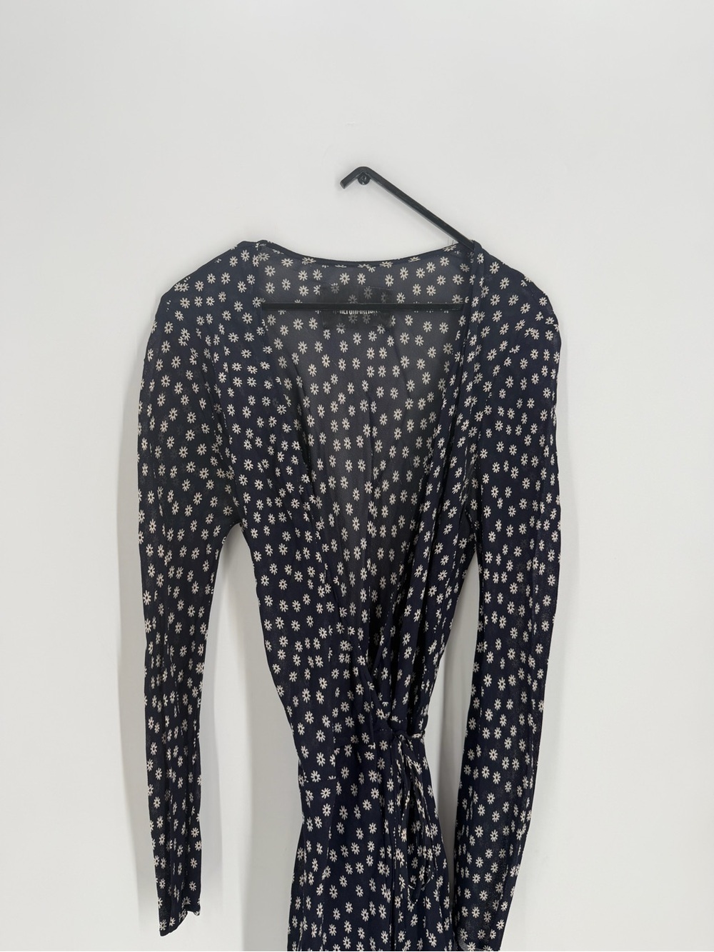 Reformation Tessa Floral Wrap Tie Long Sleeve Navy White Midi Dress